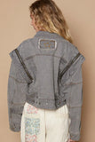 POL Cropped Denim Jacket with Functional Zipper Detail