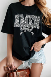 AMEN Bow Round Neck Short Sleeve T Shirt