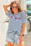AMERICA Striped Round Neck Puff Sleeve Top