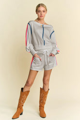 Davi & Dani Sequin Stripe Long Sleeve Top And Short Pants Set
