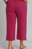 Umgee Full Size Raw Hem Elastic Waist Wide Leg Pants Plus Size