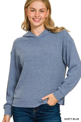 Zenana Ribbed Long Sleeve Hoodie