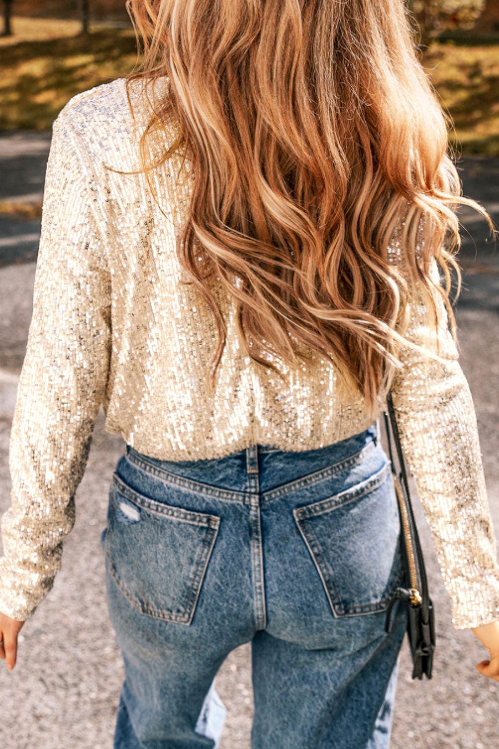 Sequin Surplice Long Sleeve Bodysuit - felvior