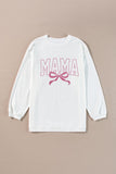MAMA Bow Round Neck Long Sleeve Sweatshirt