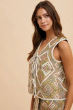 Annie Wear Ethnic Woven Jacquard Tie Front Vest