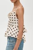Crisscross Ruffled Hem Polka Dot Cami