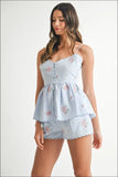 MABLE Stripe Embroidered Peplum Cami and Shorts Set
