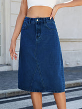 Slit Back Midi Denim Skirt