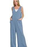 Zenana French Terry Deep V Neck Jumpsuits