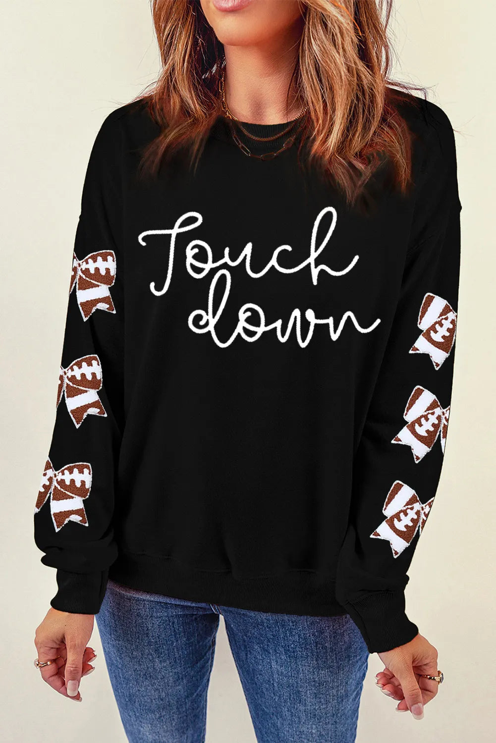 Letter Graphic Bow Long Sleeve Sweatshirt - felvior