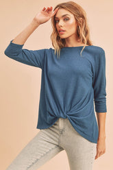Aemi + Co Twist Front Round Neck 3/4 Sleeve T-Shirt