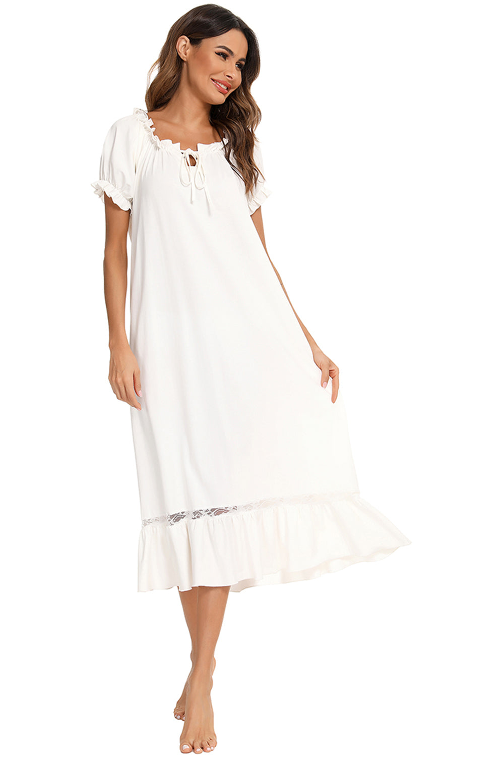 Lace Detail Short Sleeve Lounge Dress - felvior