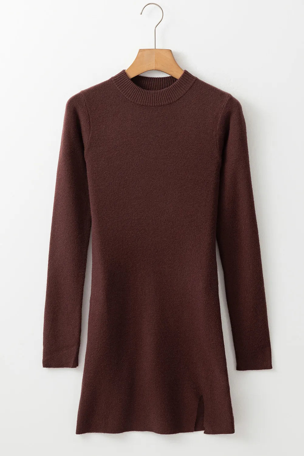 Slit Mock Neck Long Sleeve Wrap Sweater Dress - felvior