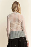 Davi & Dani Turtle Neck Lace Dotted Stretch Mesh Sheer Top