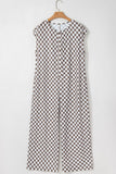 Checkered Print Crew Neck Wide Leg Jumpsuit