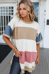 Color Block Patchwork Side Split Tunic T Shirt