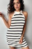 Contrast Striped Drawstring Detail Sleeveless Sweater Dress