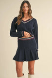 MABLE Cable-Knit Top and Pleated Skirt Sweater Set