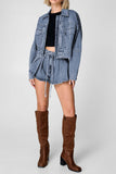 Zip Up Jacket and Drawstring Shorts Denim Set