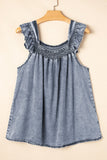 Ruffled Shirred Denim Top