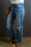 Distressed Raw Hem Jeans with Pockets