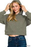 Zenana Drop Shoulder Ribbed Crop Hoodie