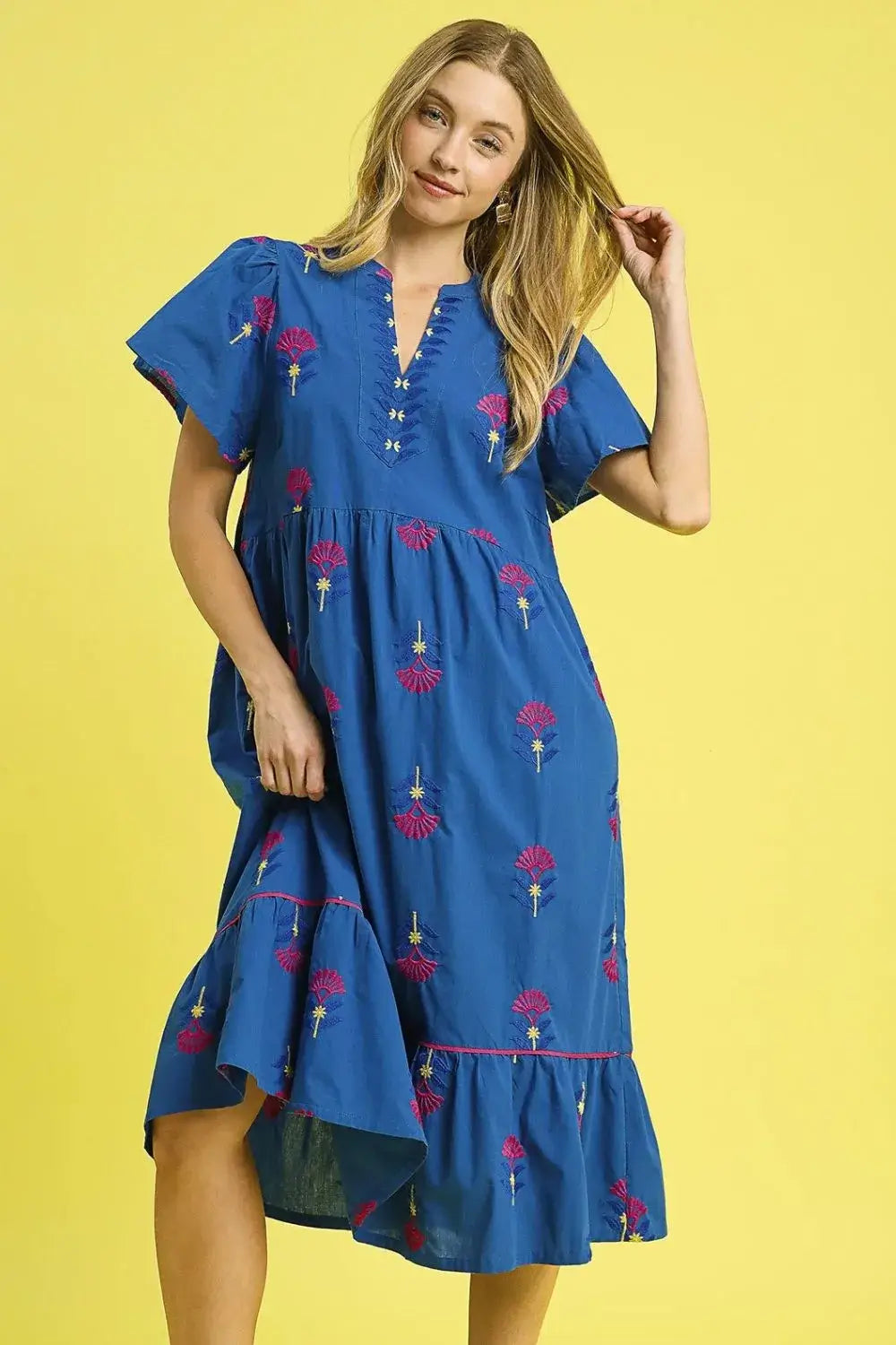 Umgee Embroidered Tiered Midi Dress