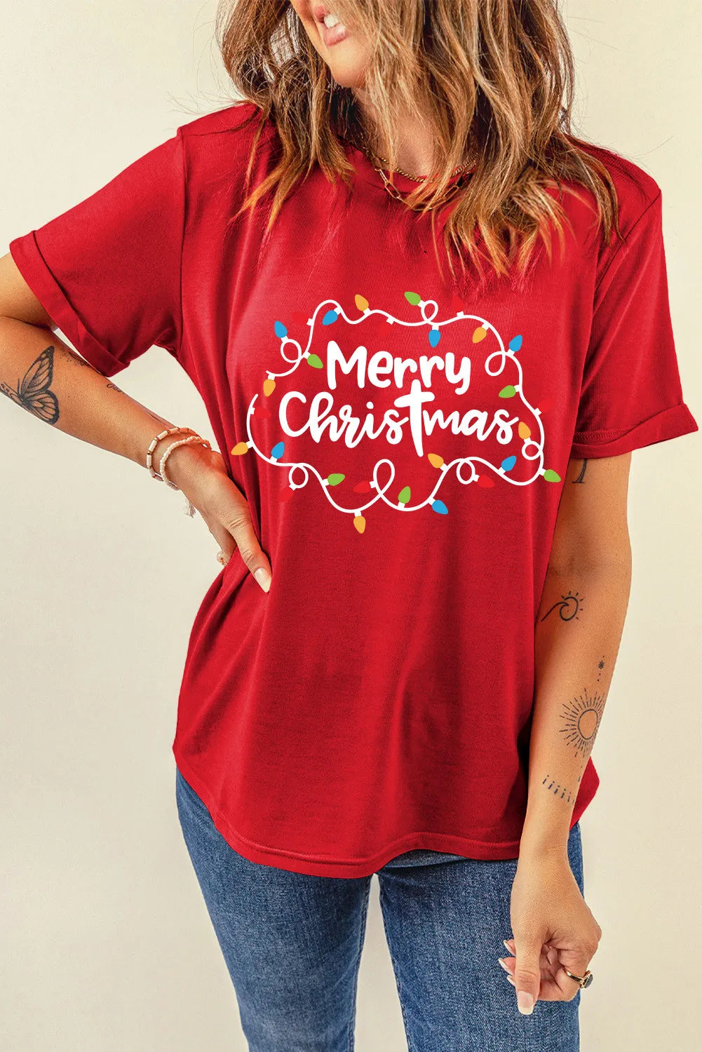 MERRY CHRISTMAS Round Neck Short Sleeve T-Shirt - felvior