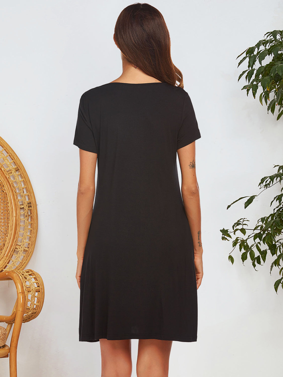 Notched Short Sleeve Mini Lounge Dress - felvior