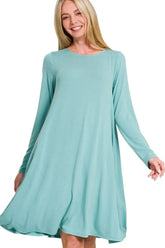 Zenana Long Sleeve Flare Dress With Pockets