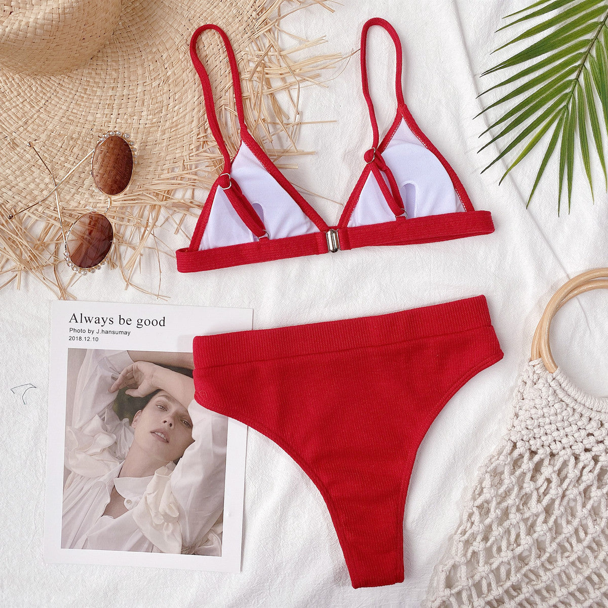 Spaghetti Strap Ribbed Bikini Set - felvior