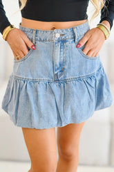 Bubble Hem Denim Mini Skirt