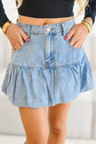 Bubble Hem Denim Mini Skirt