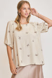 Umgee Full Size Linen Blend Ribbon Embroidered Top Plus Size