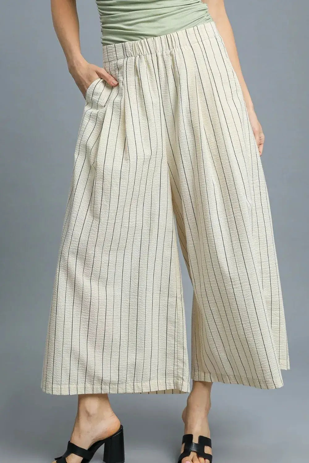 Umgee High-Waisted Wide Leg Striped Pants
