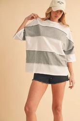 Aemi+Co Color Block Round Neck Short Sleeve T-Shirt