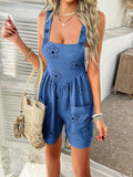 Devine Flower Wide Strap Overalls with Pockets