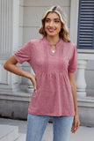 Notched Short Sleeve Solid Color Top