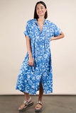 VERY J Plus Size Oversized Printed Shirt Midi Dress