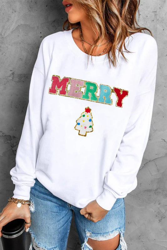 MERRY Round Neck Long Sleeve Sweatshirt - felvior