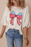 Bowknot Graphic Pearl Puff Half Sleeve T Shirt