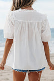 Lace Patchwork Tie Neck Short Sleeve Blouse