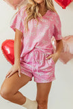 Bowknot Printed Notched T-Shirt and Shorts Set