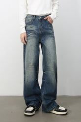 Men's Washed Wide Leg Jeans with Pockets
