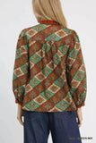 Umgee Abstract Print Ruffle Neck Top