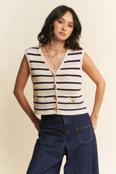 Davi & Dani Sleeveless Cropped Striped Sweater Knit Vest Top