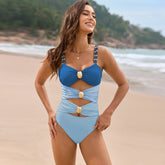 Color Block Sweetheart Neck One-Piece Swimwear