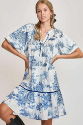 Umgee Full Size Two Tone Landscape Print Dress Plus Size