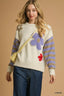 Umgee Flower Jacquard Striped Long Sleeve Sweater