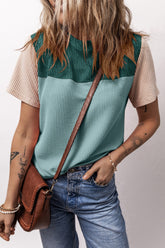 Color Block Round Neck Short Sleeve T-Shirt